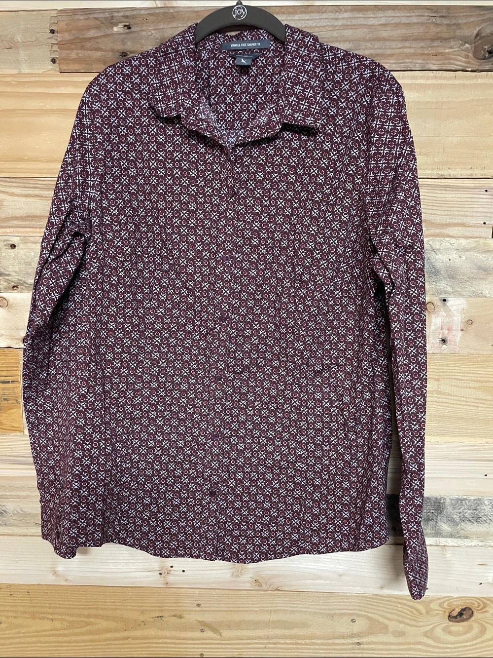 Eddie Bauer Women’s Maroon Geometric Button-Down Shirt- Large Tall